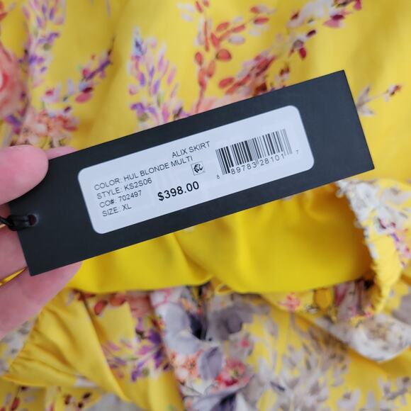 Kobi Halperin Yellow Floral Alix Ruffled Tie Waist Midi Wrap Skirt NEW Womens XL - Picture 10 of 11